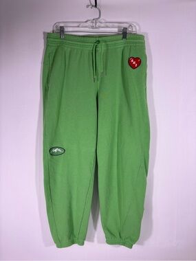 Aerie Green Jogger Sweatpants Smiley Heart Patch SKI Cozy Lounge Pants Size L